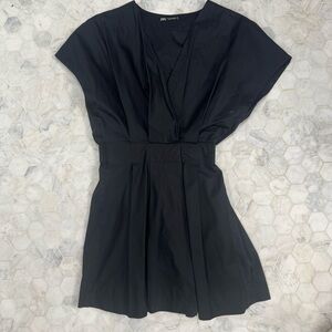 ZARA Black Poplin Cinch Waist Dress
